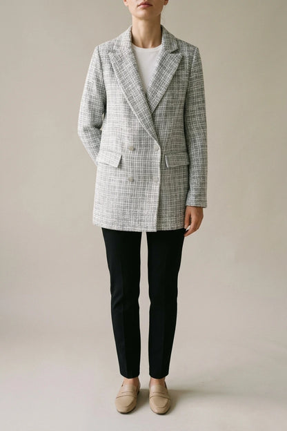 Women's Double-Breasted Tweed Blazer with Notched Lapel — variant_front
