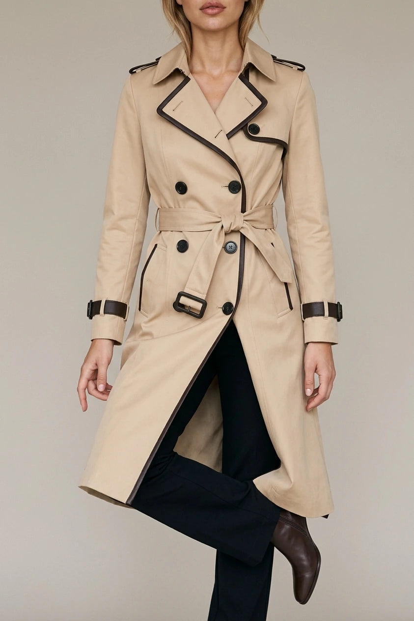 Women’s Double-Breasted Trench Coat – Belted Longline Jacket — variant_front