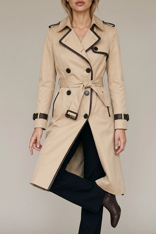 Women’s Double-Breasted Trench Coat – Belted Longline Jacket — variant_front