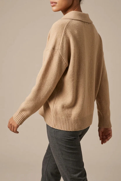 [ASD1] Women'S Elegant Casual Cute Sexy Lapel Solid Color Polo Neck Button Soft Warm Long Sleeve Sweater Pullover Basic Style Sweater — variant_front