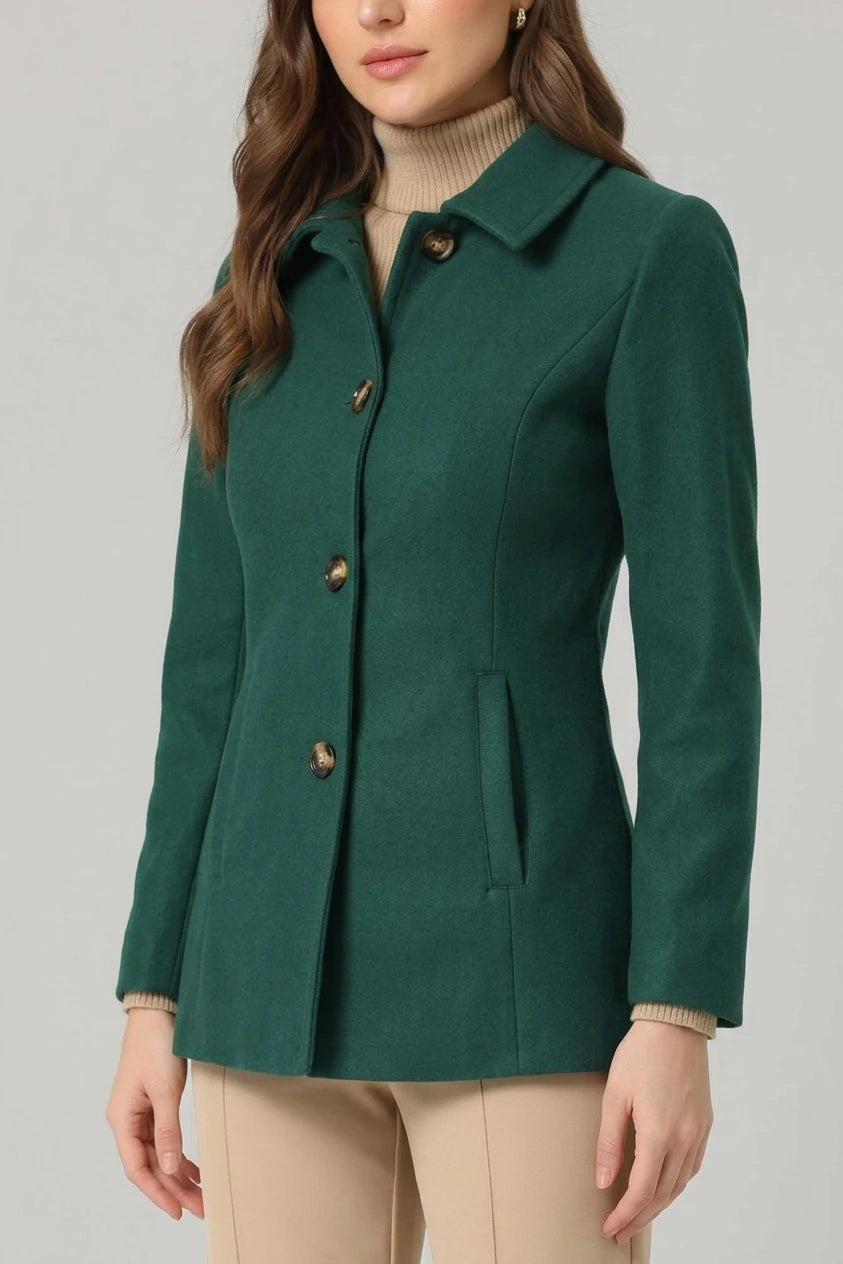 Work Office Winter Overcoat Single Breasted Point Collar Pea Coat — variant_front