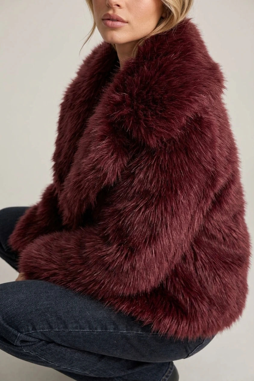 Women’s Faux Fur Jacket – Plush Oversized Collar Winter Coat — variant_front