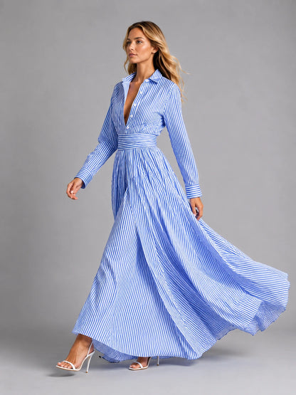 Women’s Cotton Striped Shirt Maxi Dress – Cinched Waist Flowing Style — gallery_03.webp