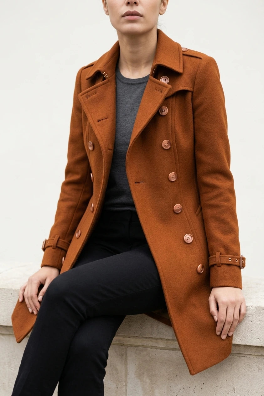 Women's Double-Breasted Military Coat Notch Lapel — variant_front