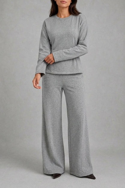 Women’s Soft Lounge Co-Ord Set – Fitted Long Sleeve Top & Wide Leg Trousers — variant_front
