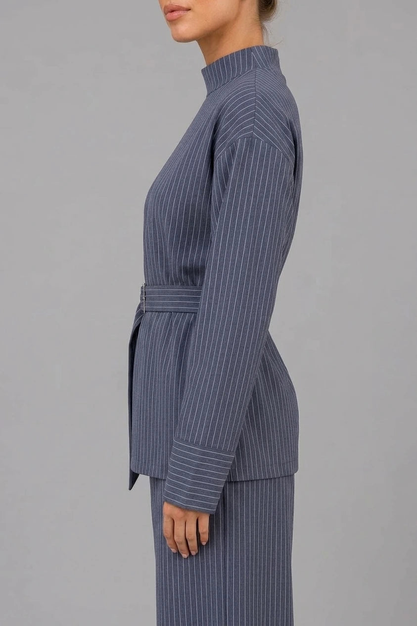 Women’s Pinstripe Two-Piece Set – High Neck Top & Wide Leg Trousers — variant_front