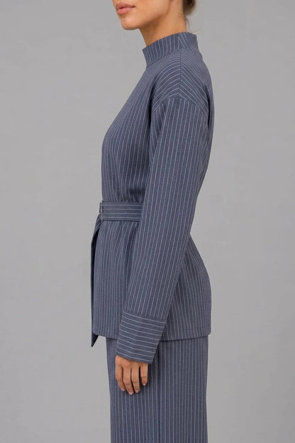 Women’s Pinstripe Two-Piece Set – High Neck Top & Wide Leg Trousers — variant_front