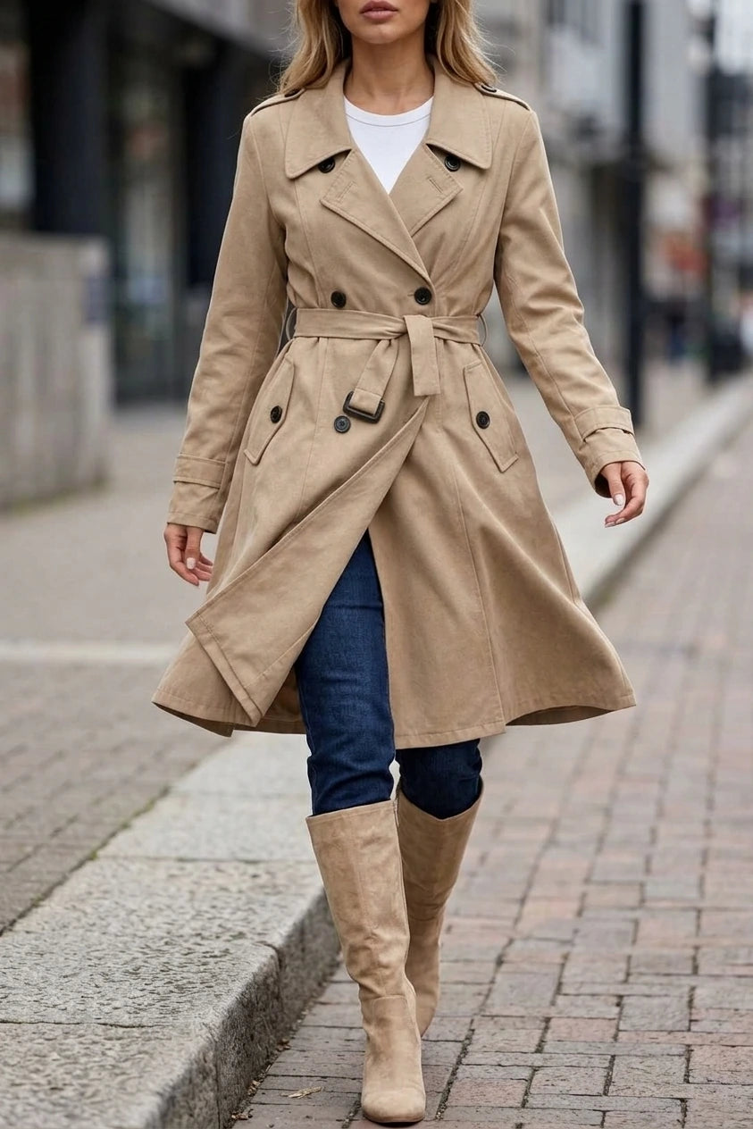 Women’s Double-Breasted Trench Coat – Belted Tailored Midi Jacket — variant_front