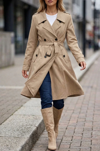Women’s Double-Breasted Trench Coat – Belted Tailored Midi Jacket — variant_front