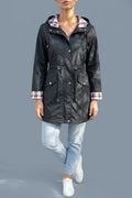Women's Longline Hooded Raincoat, Zip-Up Parka with Drawstring Waist