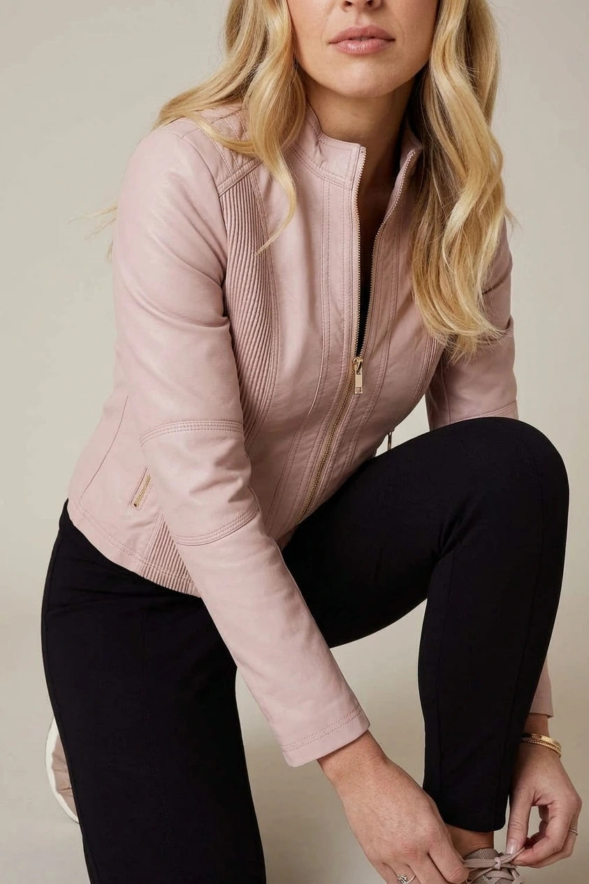 Faux Leather Collarless Jacket — variant_front