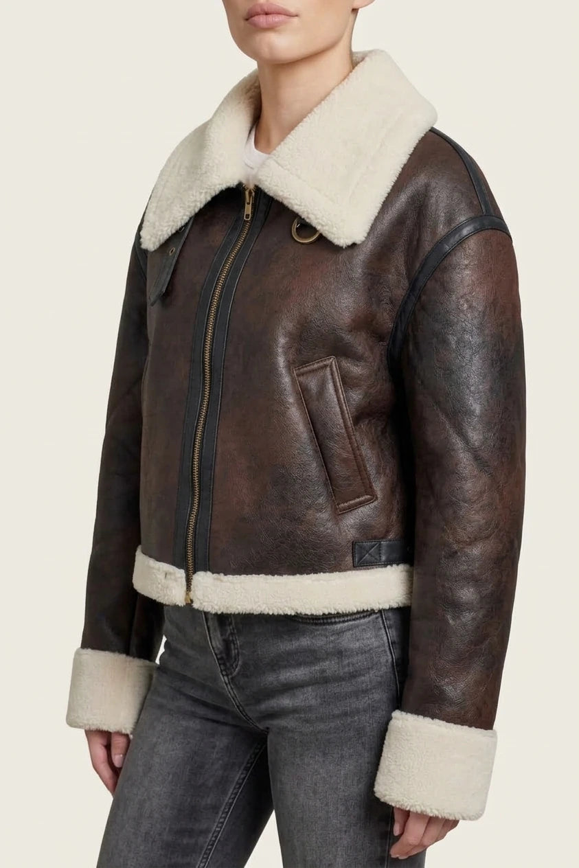 Mirevola – Shearling trim – Cropped aviator jacket — variant_front