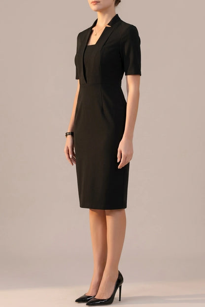 Formal Pencil V Neck Short Sleeve Office Bodycon Sheath Dress — variant_front