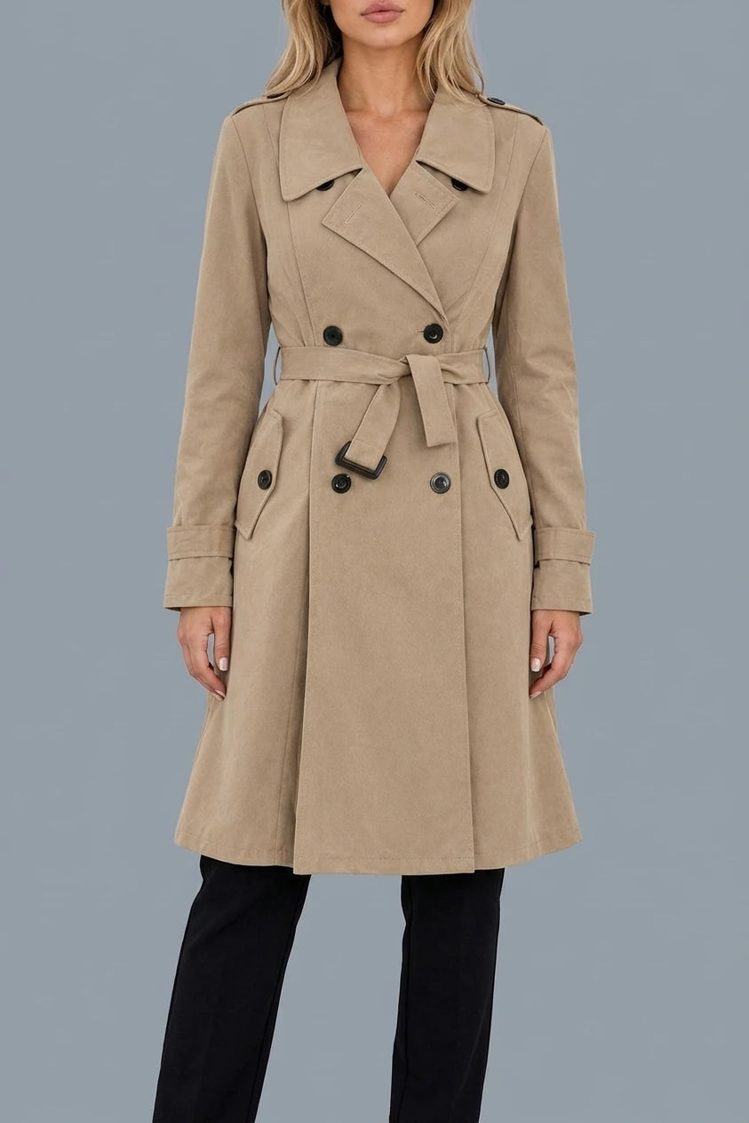 Women’s Double-Breasted Trench Coat – Belted Tailored Midi Jacket — variant_front