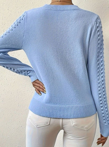 Soft Knit Sweater with Open Knit Detail, Round-Neck Jumper — variant_front