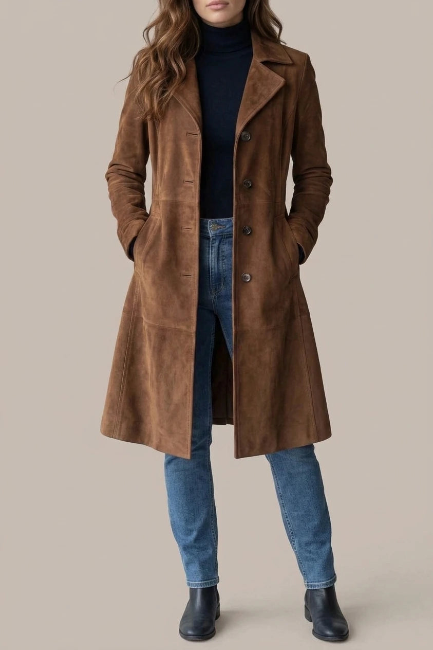 Delvienne – Vintage suede finish – Longline coat — variant_front