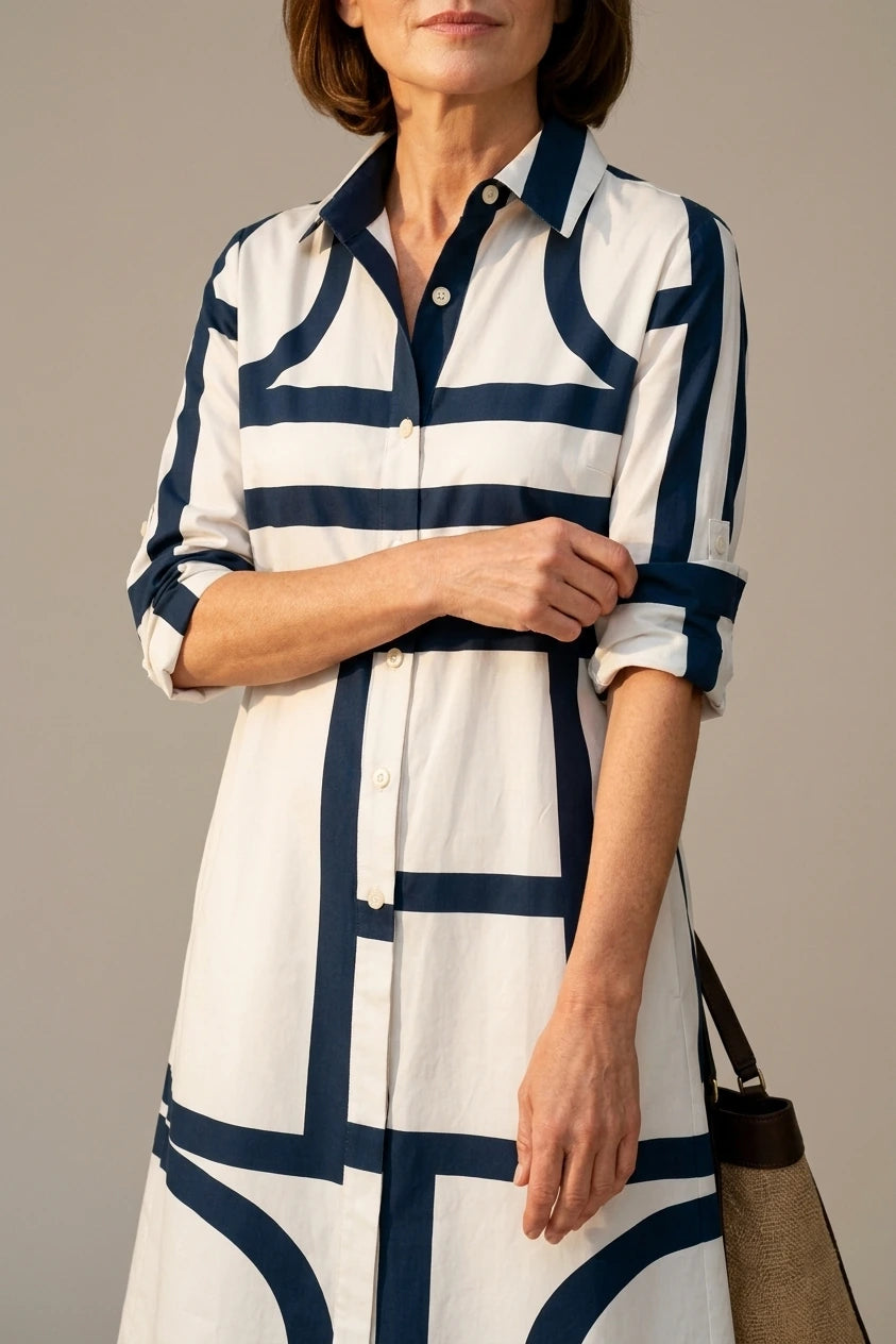 Elegant Geometric Midi Dress – Sophisticated & Timeless — variant_front