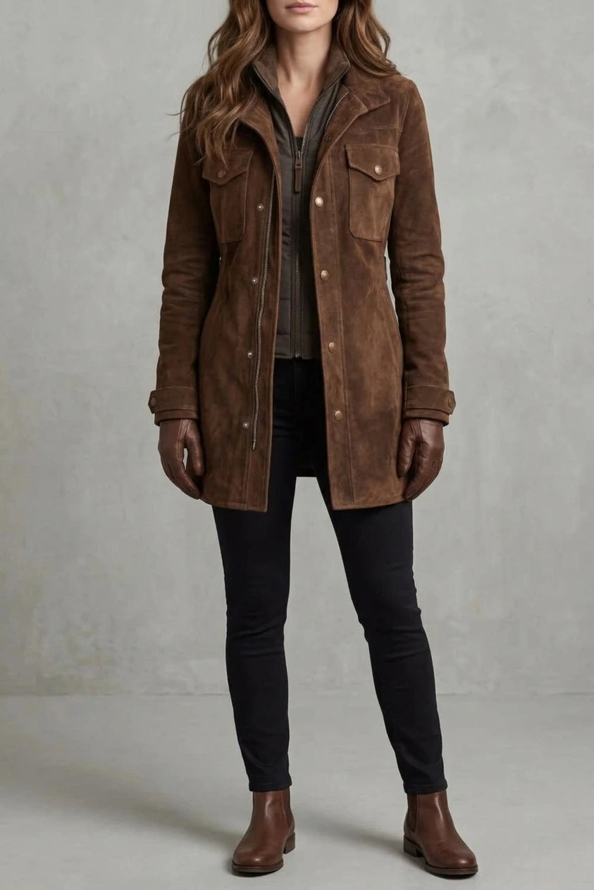 Bellavue – Tailored suede finish – Longline coat — variant_front