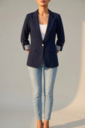 Lightweight Office Blazer Notched Lapel Rolled-Sleeve Jacket