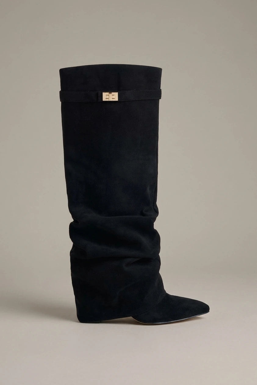 Black Knee High Boots Hidden Heel Design — variant_front