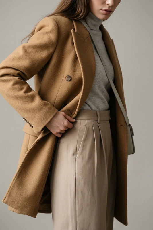 Women's Double-Breasted Wool Blazer Notched Lapel — variant_front