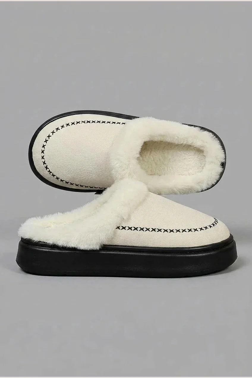 Solid Color Trim Retro Platform Backless Mule Slippers, Soft Lined Slides, Comfy Daily Shoes for Indoor And Outdoor Wear, Women Shoes — variant_front
