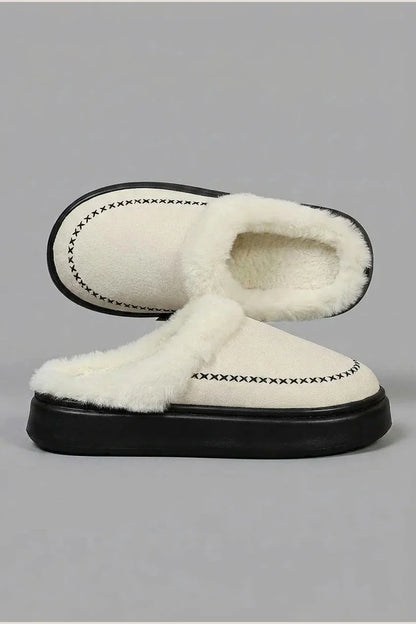 Solid Color Trim Retro Platform Backless Mule Slippers, Soft Lined Slides, Comfy Daily Shoes for Indoor And Outdoor Wear, Women Shoes — variant_front