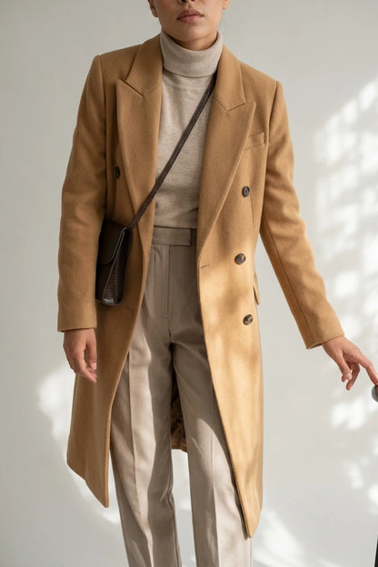 Women's Double-Breasted Wool Blazer Notched Lapel — variant_front