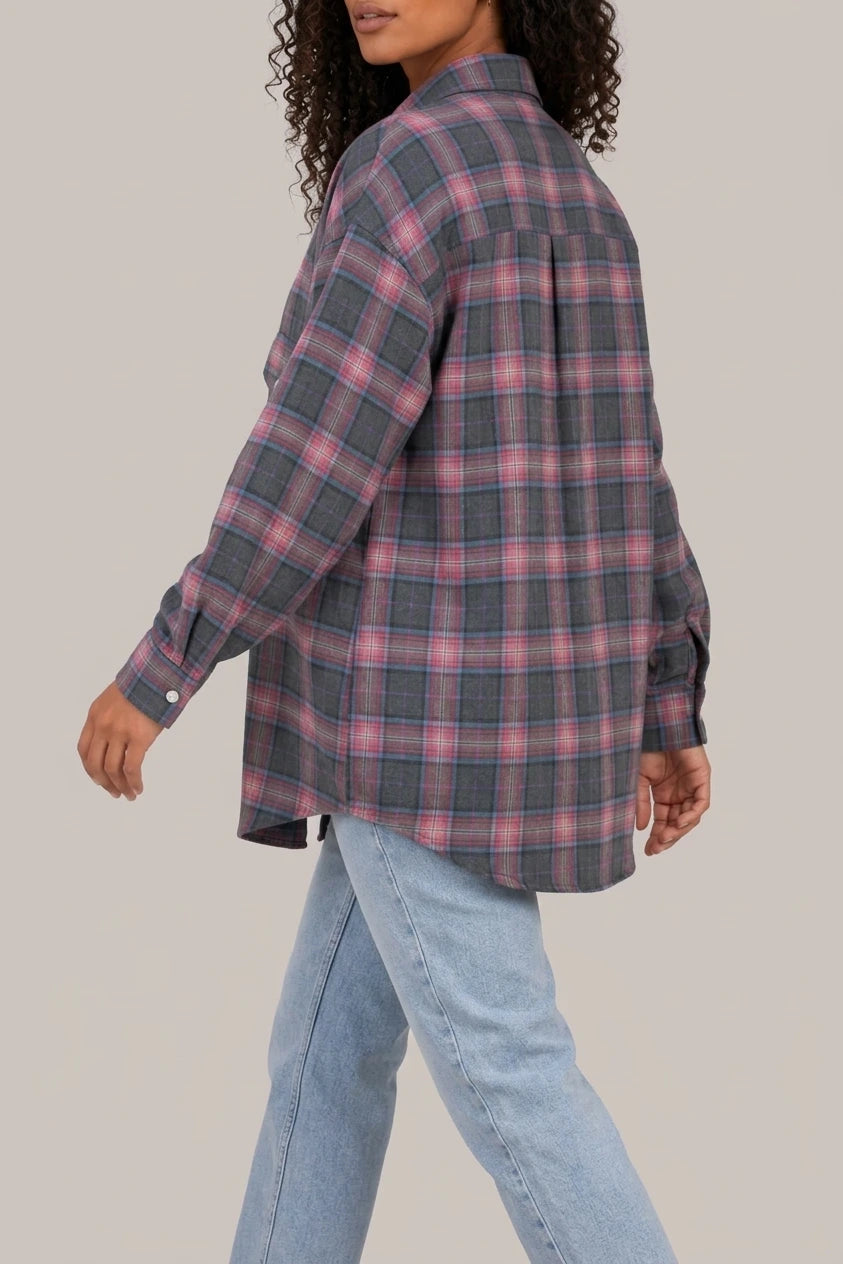Women’s Oversized Check Shirt – Longline Button-Up Blouse — variant_front
