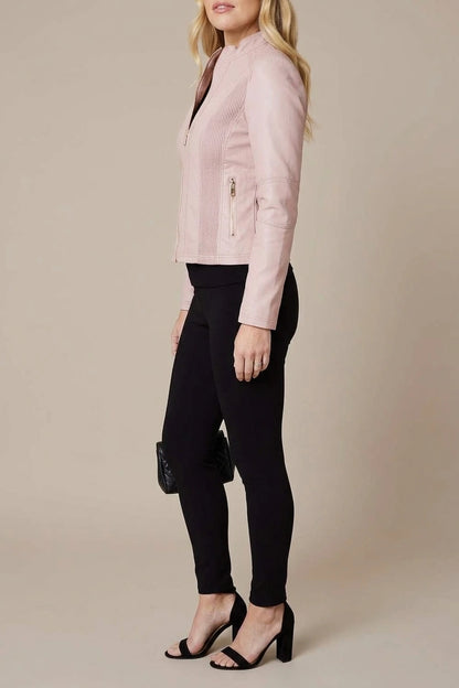 Faux Leather Collarless Jacket — variant_front