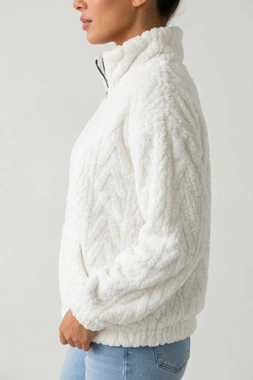 Women's Plush Half Zip Pullover – High Neck Fleece Jacket — variant_front