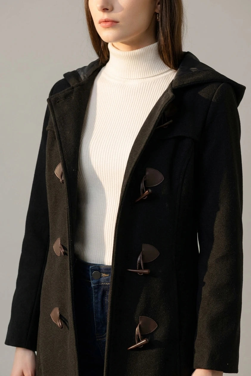 Hooded Toggle Button Up Duffle Coat Winter Outwear — variant_front