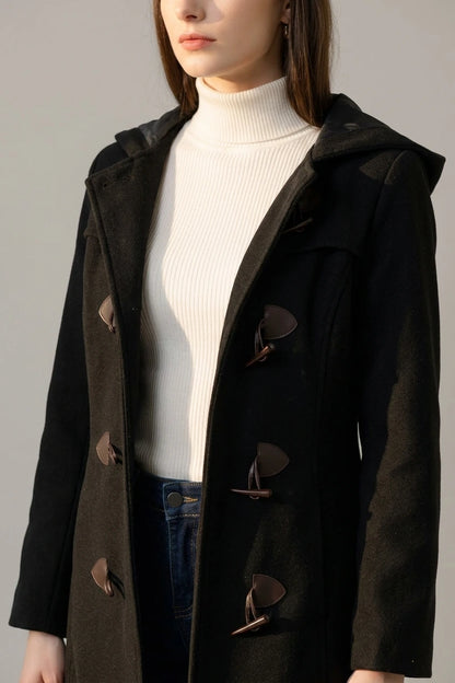 Hooded Toggle Button Up Duffle Coat Winter Outwear — variant_front