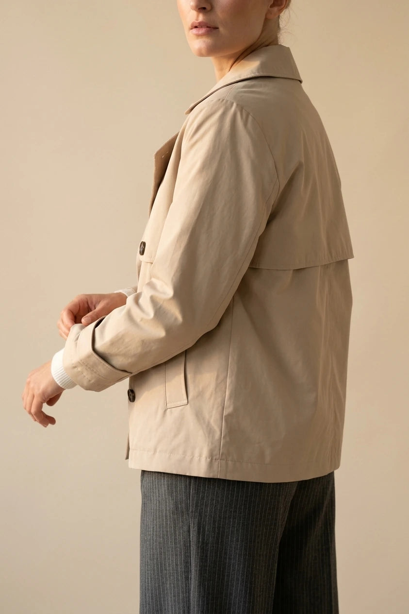 Women's Short Trench Coat Double-Breasted Notch Lapel — variant_front