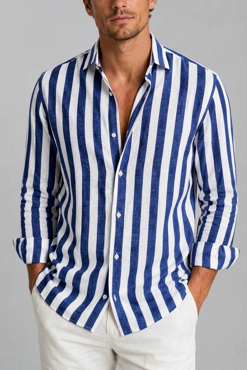 Men’s Striped Linen Look Shirt – Relaxed Summer Button-Up Style — variant_front