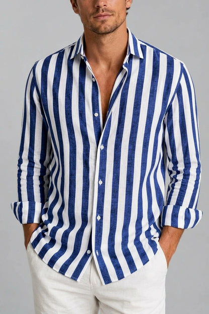 Men’s Striped Linen Look Shirt – Relaxed Summer Button-Up Style — variant_front