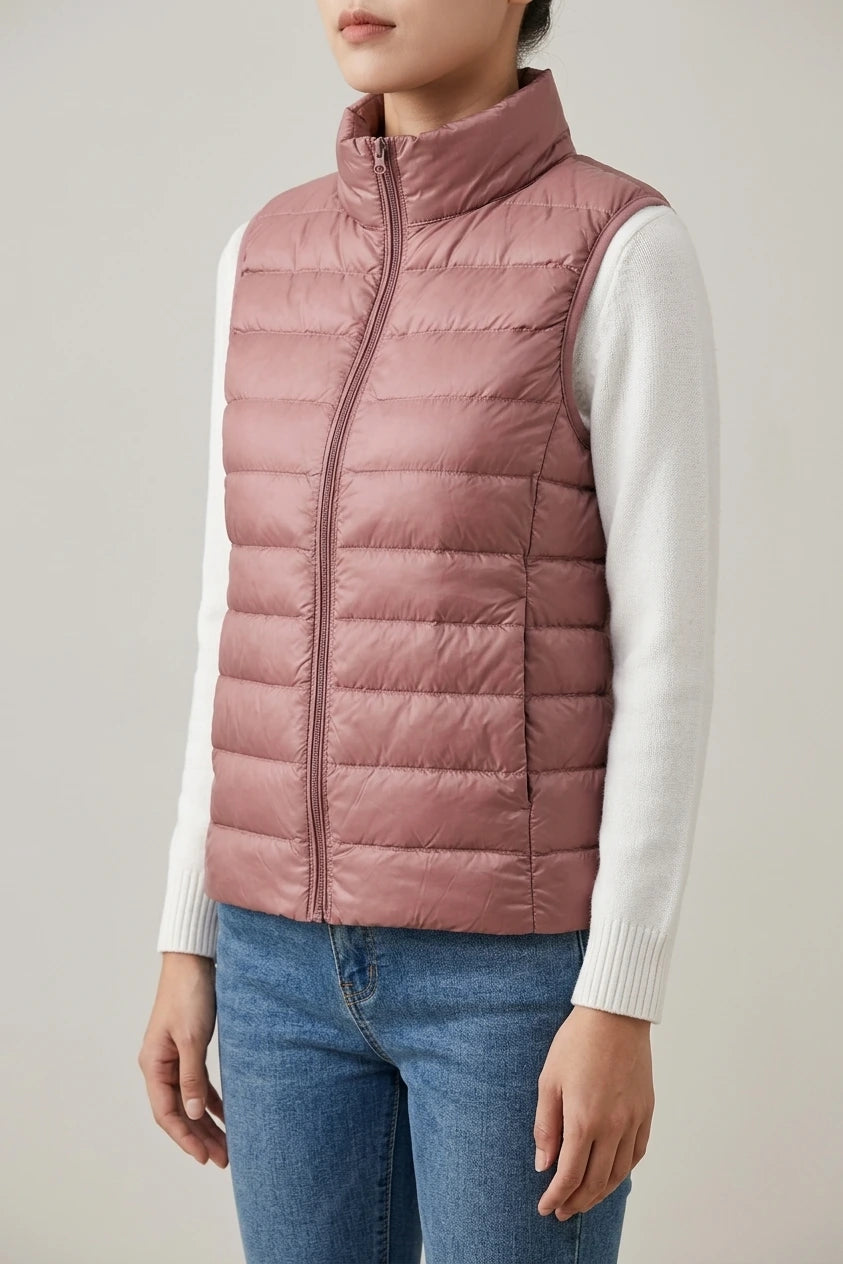 Lightweight Padded Gilet with Stand Collar and Zip Front — variant_front