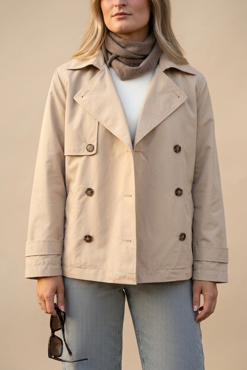 Women's Short Trench Coat Double-Breasted Notch Lapel — variant_front