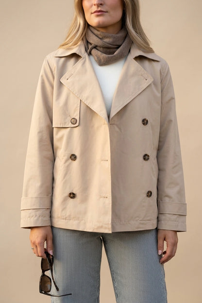 Women's Short Trench Coat Double-Breasted Notch Lapel — variant_front