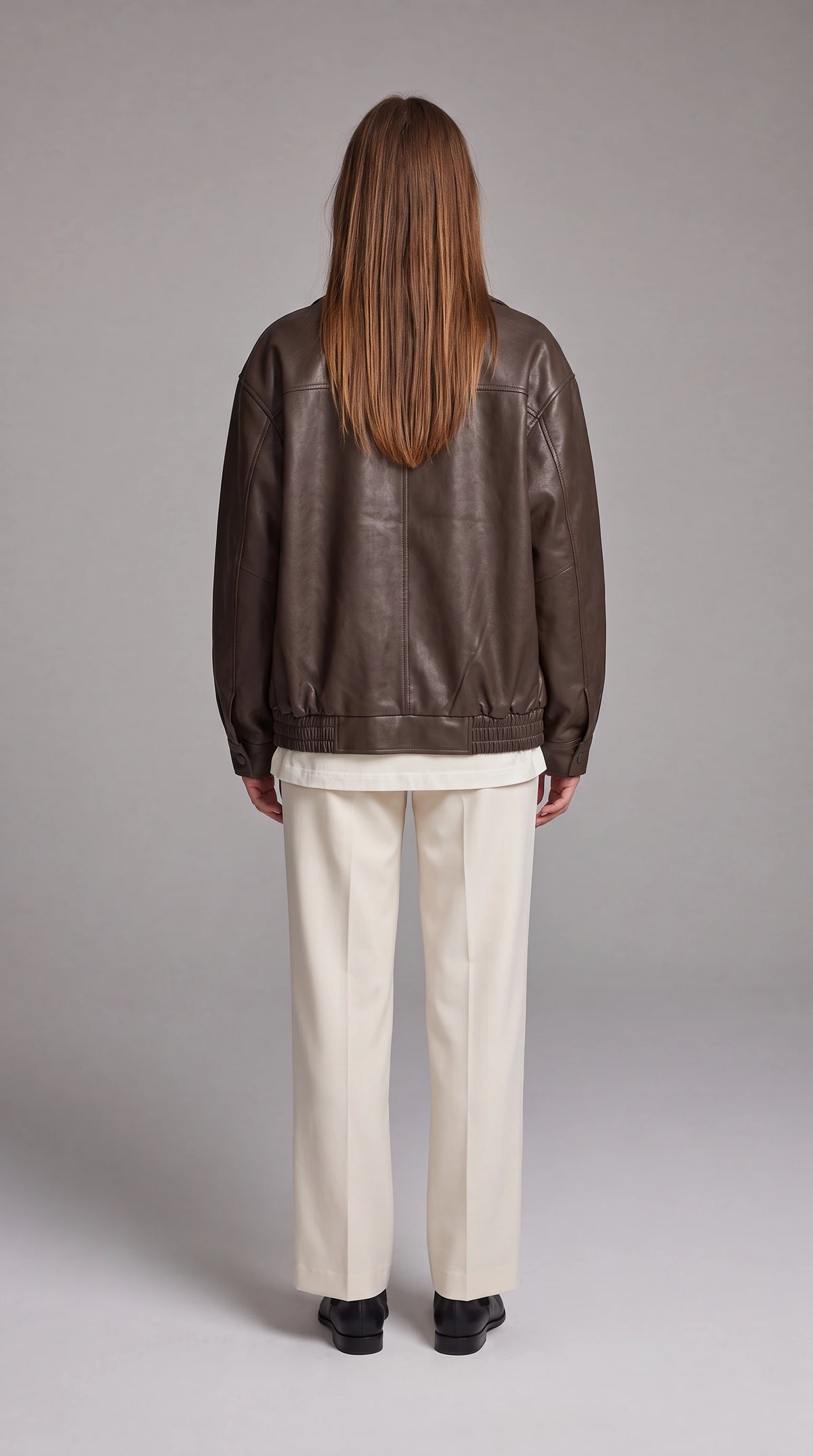 Brown Faux Leather Oversized Bomber Jacket — gallery_04.webp