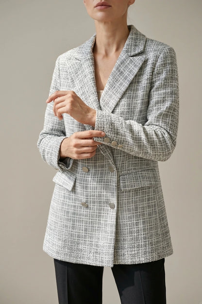Women's Double-Breasted Tweed Blazer with Notched Lapel — variant_front