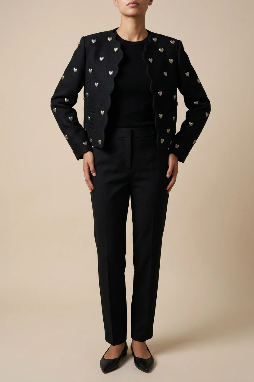 Women's Heart Embellishment Cropped Blazer Collared — variant_front