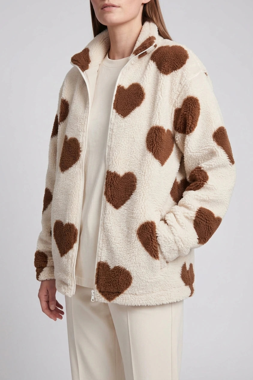 Brown Heart Teddy Fleece Jacket Relaxed — variant_front
