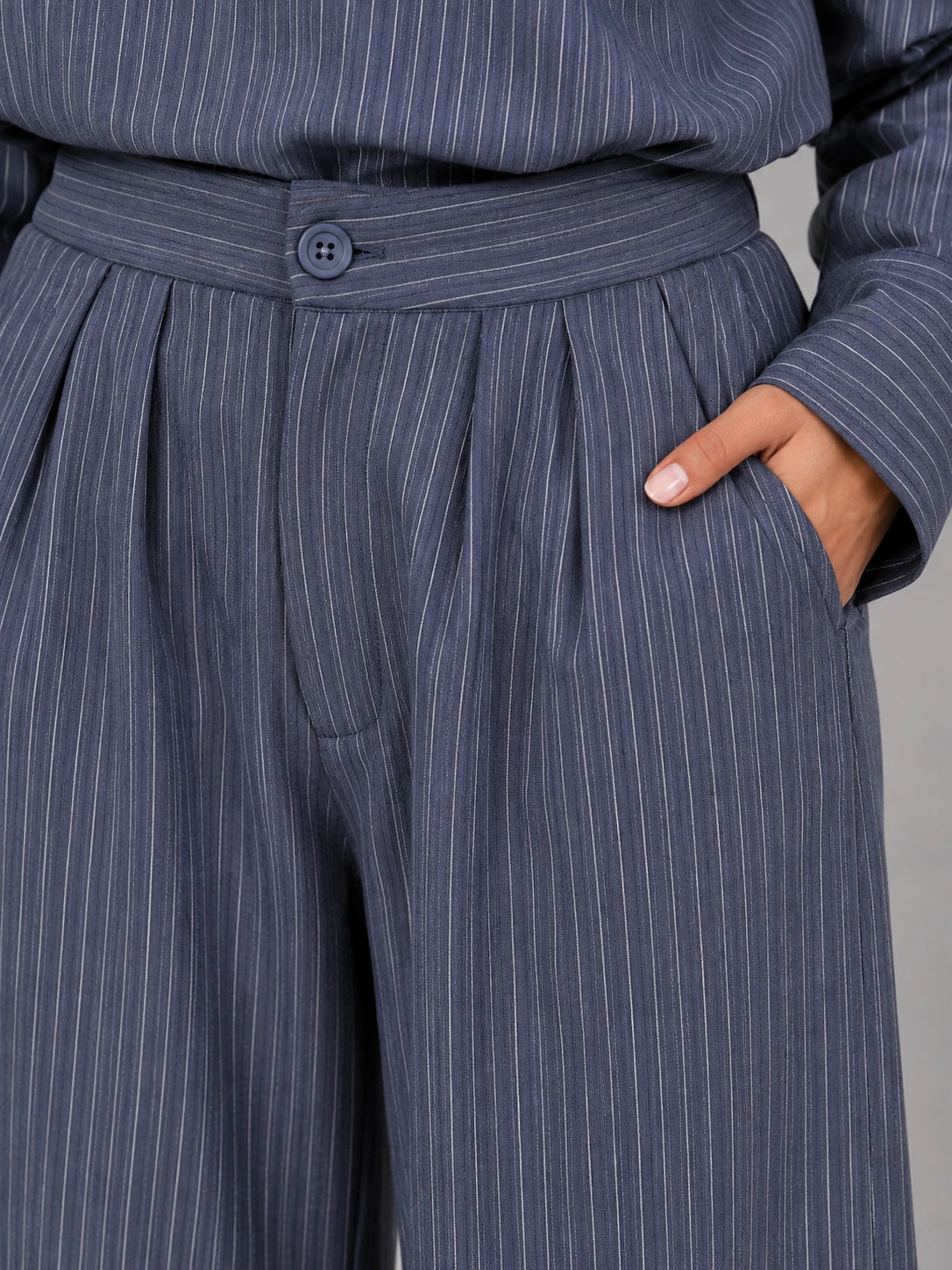 Women’s Pinstripe Two-Piece Set – High Neck Top & Wide Leg Trousers — gallery_05.webp