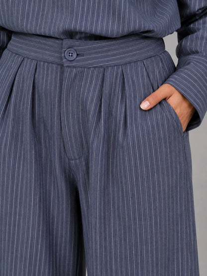 Women’s Pinstripe Two-Piece Set – High Neck Top & Wide Leg Trousers — gallery_05.webp