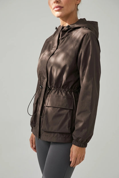 Women’s Hooded Rain Jacket – Water & Wind Resistant Drawstring Coat — variant_front