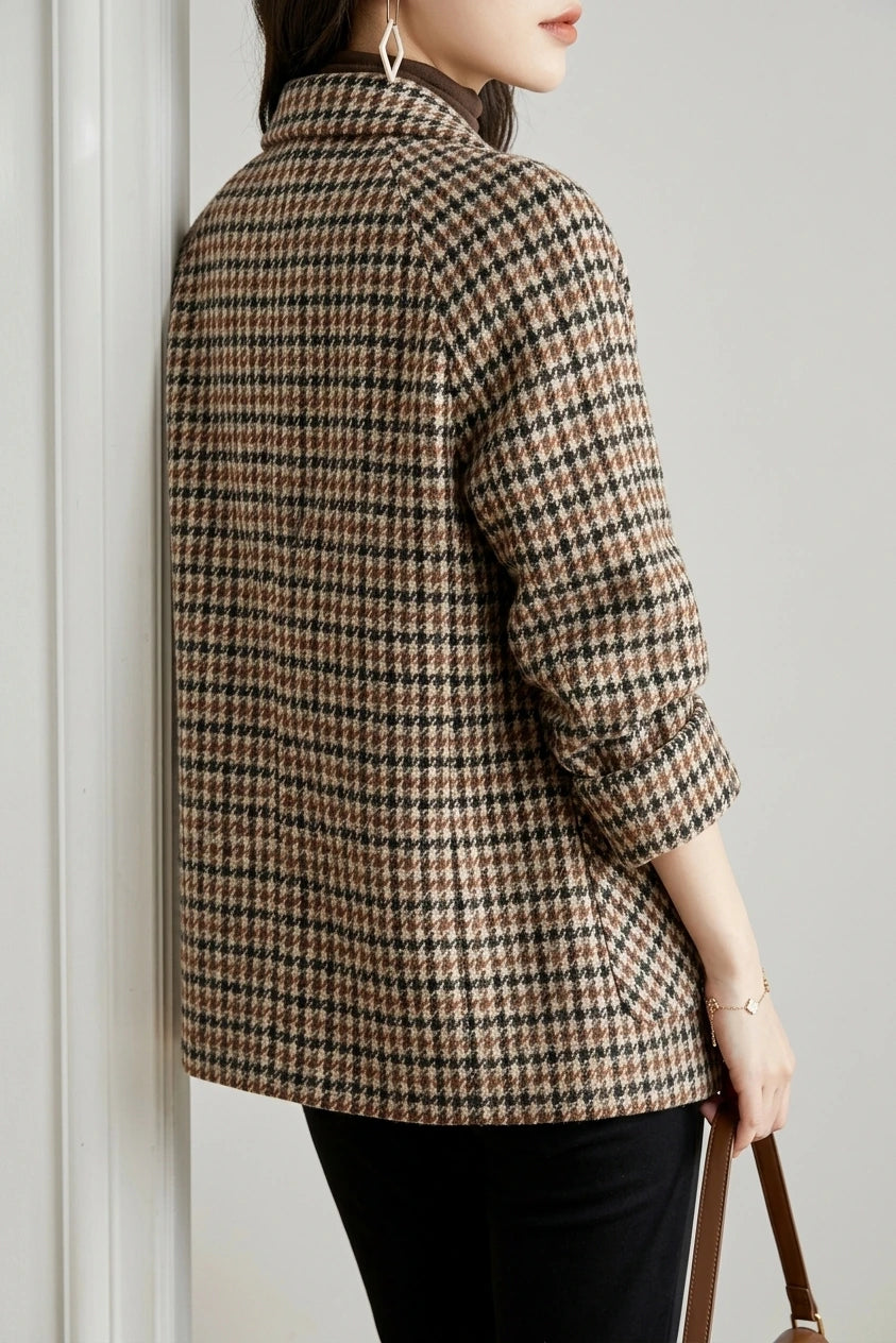 Women's Houndstooth Double-Breasted Blazer Hip-Length — variant_front