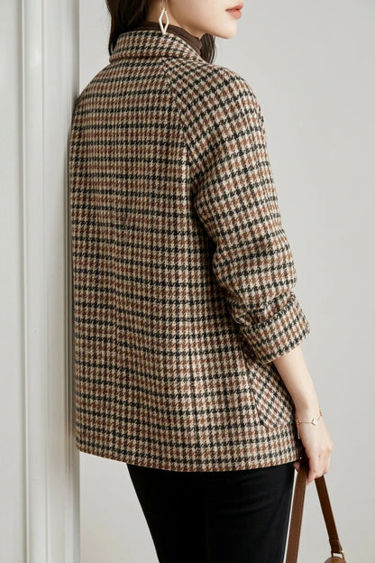 Women's Houndstooth Double-Breasted Blazer Hip-Length — variant_front