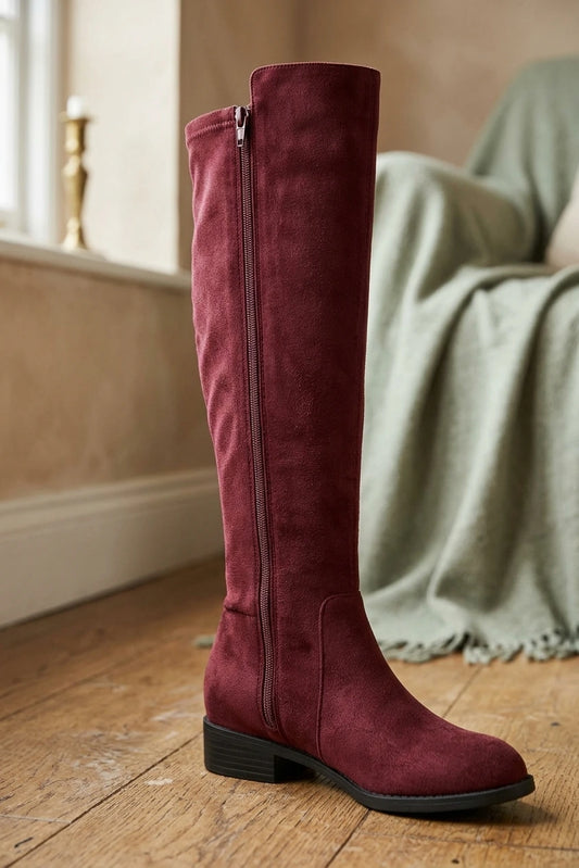Side Zipper Chunky Heel Knee High Boots — variant_front
