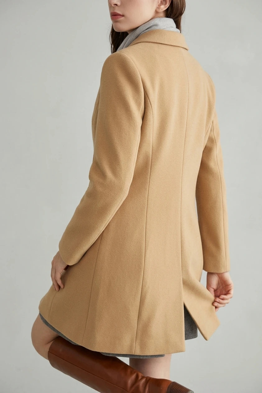 Notched Lapel Single Breasted Outwear Winter Pea Coat — variant_front